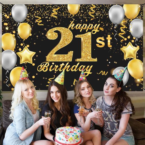 Святковий банер на день народження "З Днем Народження", чорний із золотим, 185×110 см + 10 кульок 🎉 | Зображення 5