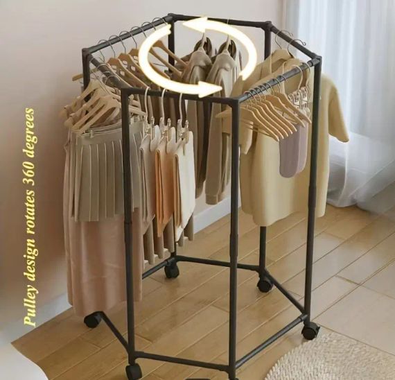 Напольная вешалка для одежды с поворотным механизмом на 360° и колесами | Зображення 1