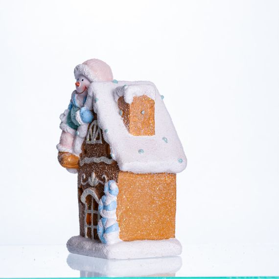Новорічна декоративна фігурка з підсвіткою 14×9×20 см Новорічний декор Будиночок зі сніговиком з порцеляни CR-6-5 | Зображення 2