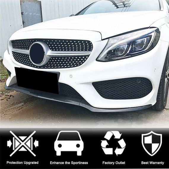 Накладка на передній бампер Lip V4 (для C43 AMG 2015-2019, Карбон) для Mercedes C-сlass W205 рр | Зображення 1
