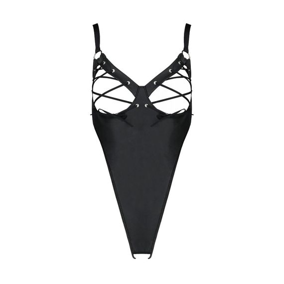 Боди из экокожи Passion CELINE BODY 6XL/7XL black, с доступом, открытый | Зображення 2