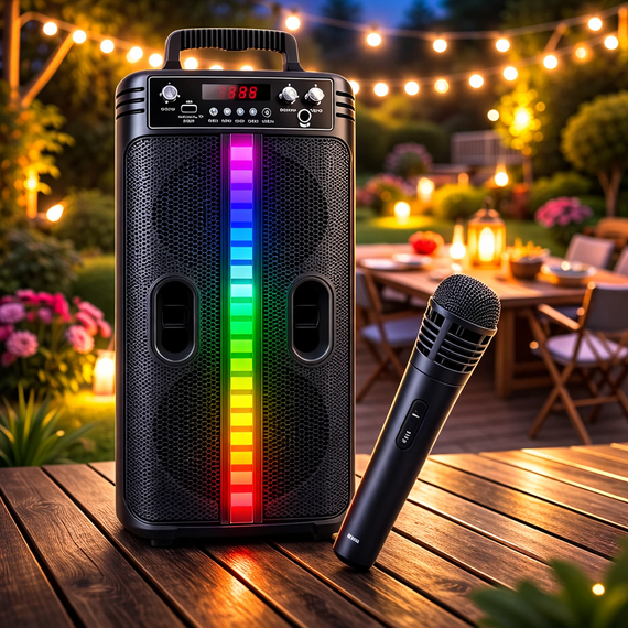 Портативна бездротова Bluetooth колонка-караоке TTD-2806 RGB-підсвічування, мікрофон, пульт ДК | Зображення 1