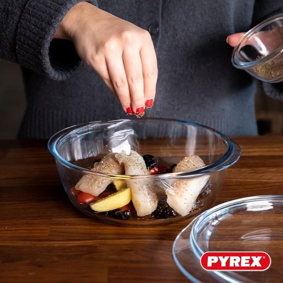 Жаровня с крышкой набор 2 шт, форма для запекания круглая прозрачная боросиликатное стекло, жаропрочная посуда | Зображення 4