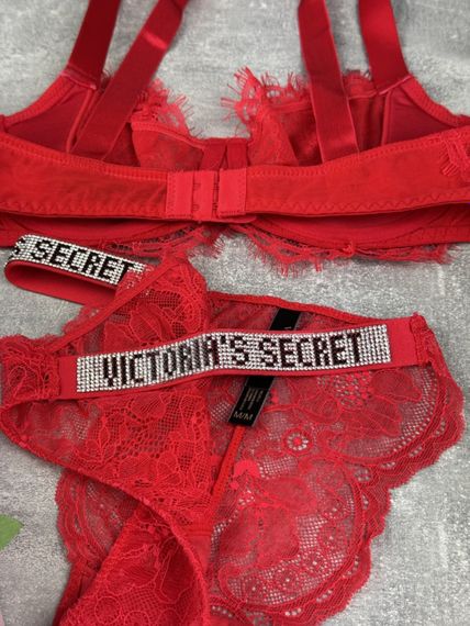Комплект Victoria's Secret кружева без пушапа червоний kk067 | Зображення 3
