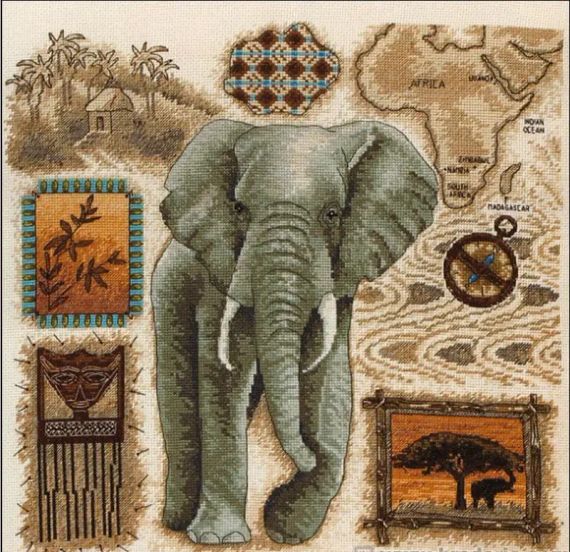 Набор для вышивания по нанесённой на канву схеме "African elephant". AIDA 14CT printed 45*44 см | Зображення 9