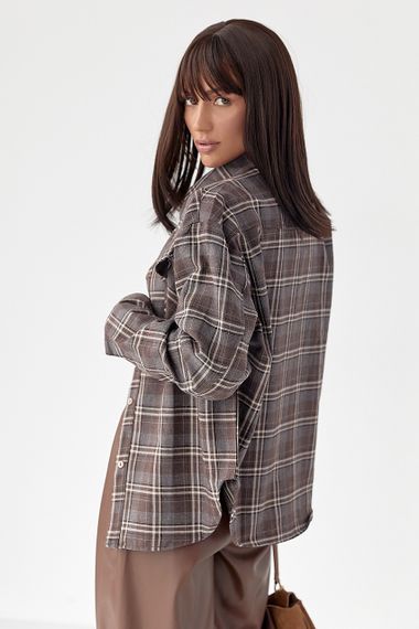 Клітчаста сорочка з напівкруглим низом - коричневий цвет, L (є розміри) | Зображення 1