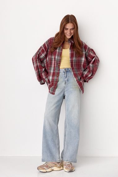 Картата сорочка на кнопках із напівкруглим низом - темно-червоний цвет, ONE SIZE (є розміри) | Зображення 2