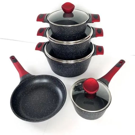 Набор кастрюль BN-338 9 предметов, ковшик 1,4 л; 2,4л; 4л; 6,3л; сковорода 24см