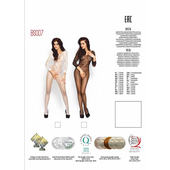 Бодістокінг Passion BS007 black, комбінезон, закриті плечі, рукав 3/4, S/M/L | Зображення 5