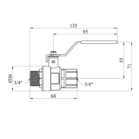 Кран кульовий Kroner 3/4" ВЗ PN40 ручка, нікельований | Зображення 1