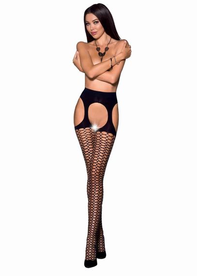 Еротичні колготки з імітацією панчіх та поясу Passion TIOPEN 004 (fishnet 40 den), Чорний, 1, 2, 1/2, Маленький розмір | Зображення 1