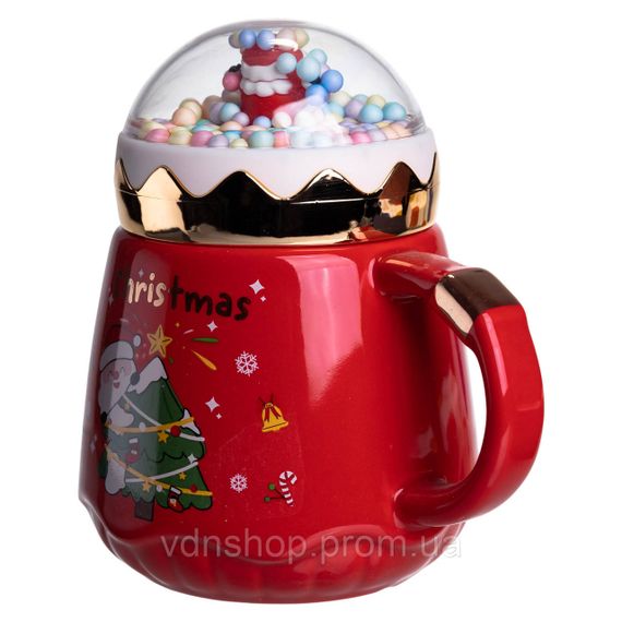 Чашка порцелянова з кришкою Christmas 400 (мл) Червона Yiwu FM-CS-41D | Зображення 3