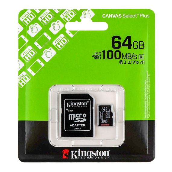 Карта Памяти Kingston Canvas Select Plus Gen3 microSDXC (UHS-1) 64gb 10 Class & Adapter
