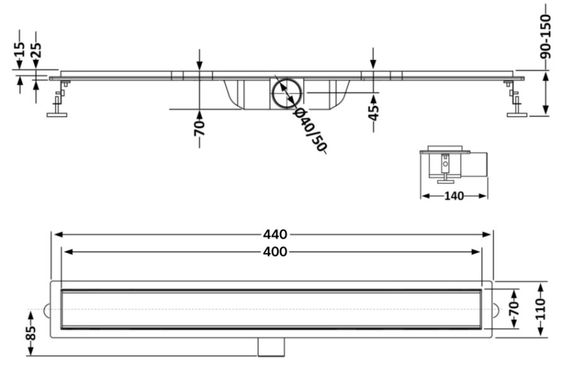 Лінійний трап Q-tap Taurus Tile400 з сухим затвором під плитку 400 мм Qttautile400 | Зображення 1
