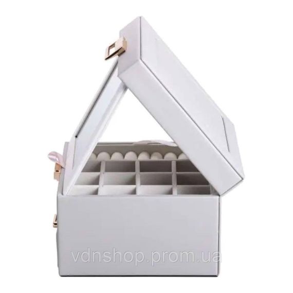 Скринька для прикрас з еко шкіри 2 яруси органайзер для ювелірних виробів HP-5-2G | Зображення 4