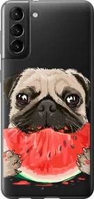 Чехол на Samsung Galaxy S21 Plus Мопс и арбуз из силикона FCh_085431