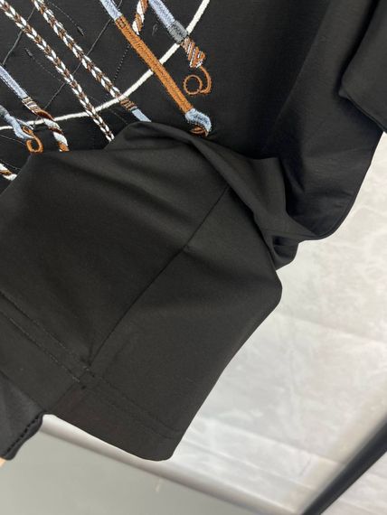 Футболка Hermes чорна з вишивкою f707 | Зображення 6