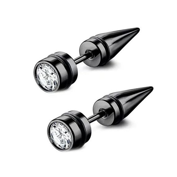 Чоловічі жіночі чорні сережки гвоздики маятник кинджал з нержавіючої сталі з білим фіанітом готик панк