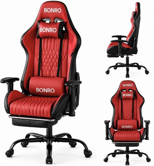 Крісло геймерське ігрове комп’ютерне Bonro 1002G-1 червоне з підставкою для ніг 42401213 | Зображення 1