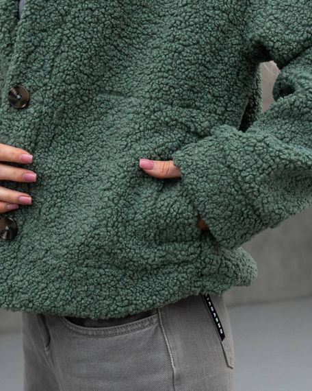 Женская короткая куртка мех Тедди, MN0002  цвет оливковый, размер S | Зображення 5