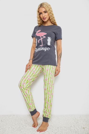 Піжама жіноча з принтом, колір сіро-зелений, 243R15897 | Зображення 2