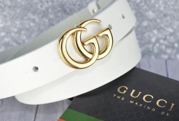 Женский кожаный ремень Gucci 3 см пряжка золото белый | Зображення 3