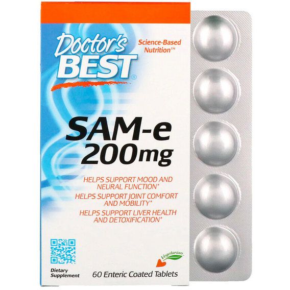 Метіонін Doctor's Best SAM-E (S-Adenosyl-L-Methionine) 200 mg 60 Tabs DRB-00206