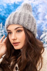 Шапка колпак из пряжи с шерстью кролика (4988) темно-серый
