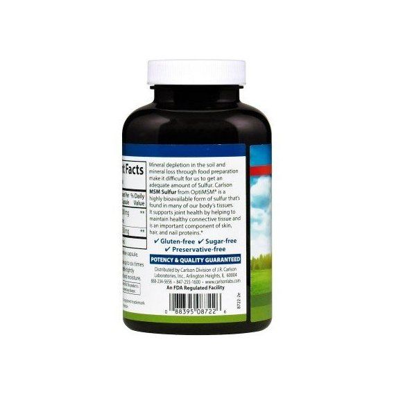 Препарат для суглобів та зв'зок Carlson Labs MSM Sulfur 1000 mg 180 Veg Caps | Зображення 2