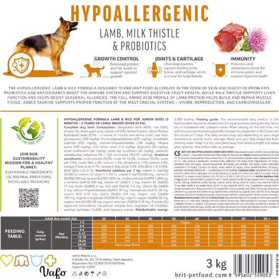 Корм сухий Brit Care Dog Hypoallergenic Junior Large Breed для молодих собах великих порід гіпоалергенний з ягням 3 кг | Зображення 7