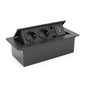 Розетка для підлоги висувна із заземленням J29L, дві розетки + 2 * USB + 2* RJ45, Input: AC 100-250V 16A, Black