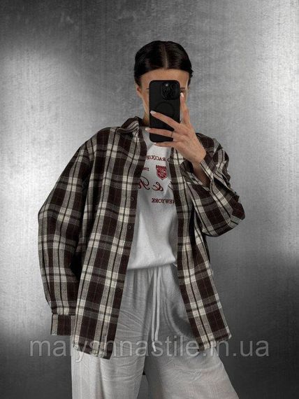 Women's checkered shirt brown/white DL7310 | Зображення 3