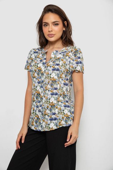 Блуза з принтом, колір джинс, 230R1508-1 | Зображення 2