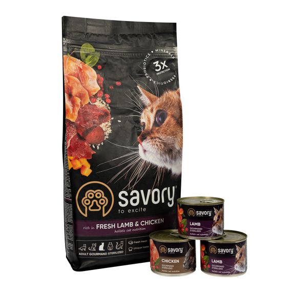 Набір Savory корм сухий для стерилізованих котів 2кг + консерви 3*200г | Зображення 3