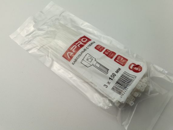 Хомут пластиковий APRO 150х3 (100 шт. в уп.) білий, 1 ПАКОВКА (CT-W3150)