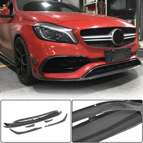 Накладка на передній бампер Lip (для AMG-Line / A45 AMG HB 2016-2018, Карбон) для Mercedes A-сlass W176 рр