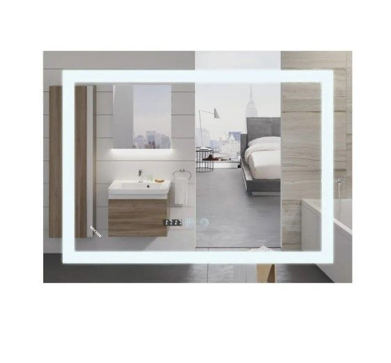 Дзеркало Mixxus WARM MR02-70x50-CASE з LED Touch, Anti-fog, димером, регулюванням яскравості, годинником (MI6669)