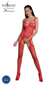 Бодістокінг Passion ECO BS004 red відкритий доступ, імітація підв’язок, квітковий декор, S/M/L