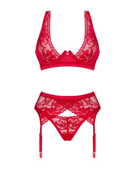 Комплект білизни Obsessive Lacelove cupless 3pcs set XS/S Red, бюстгальтер, стрінги, пояс для панчіх Sex Aura | Зображення 2