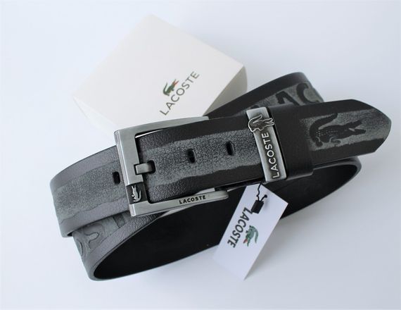 Мужской кожаный ремень для джинсов Lacoste black&grey | Зображення 2