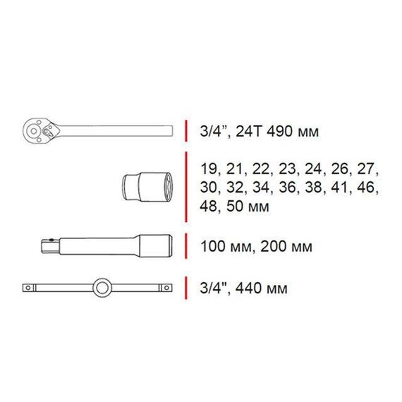 Набір інструментів 3/4", 21 од. INTERTOOL HT-2221 | Зображення 4