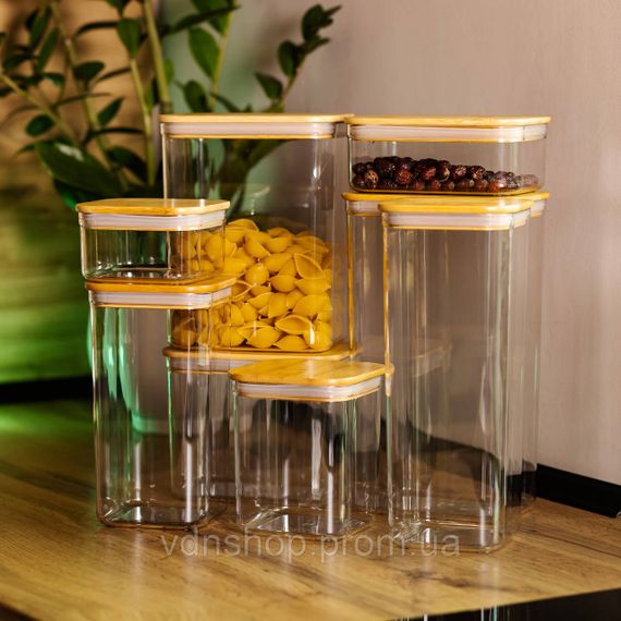 Набір банок для сипучих продуктів 8 штук ємності з бамбуковою кришкою HP-1303 | Зображення 5