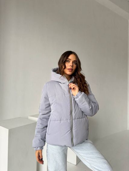 Женская теплая стеганая короткая куртка зефирка на молнии с капюшоном размер 44/46 цвет серый UH375 | Зображення 3