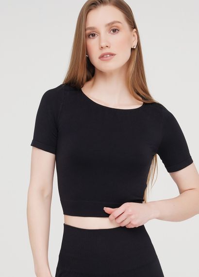 Футболка женская укороченная бесшовная CROP T-SHIRT 18860 L-XL черная | Зображення 1