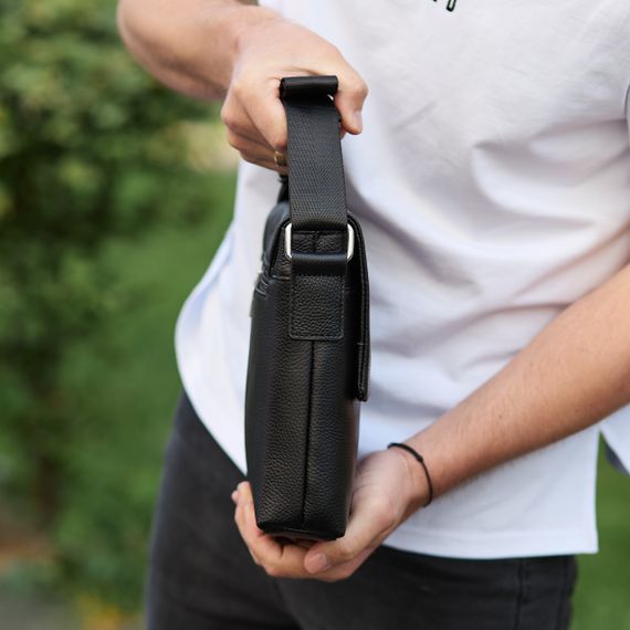 Шкіряна чоловіча сумка-месенджер через плече чорна Tiding Bag 48450 | Зображення 8