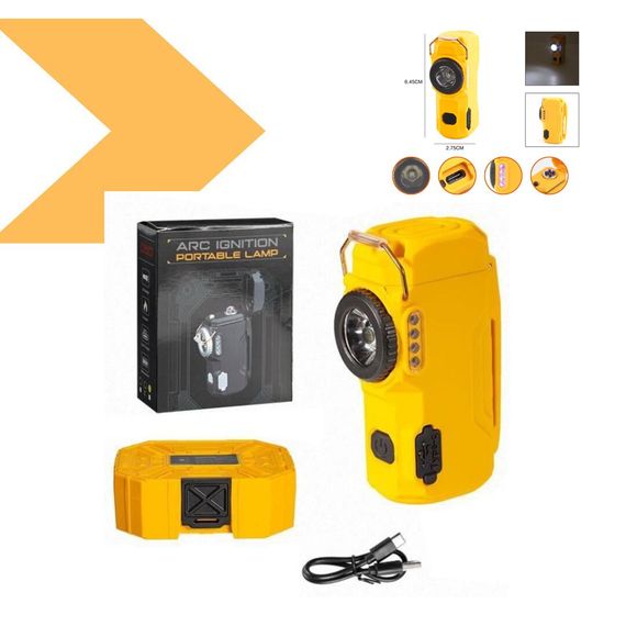 Багатофункціональний ліхтар D51-SMD жовтий з Li-Ion акумулятором, індикацією заряду, запальничкою та ЗУ Type-C (46805-d51-smd_226) | Зображення 1