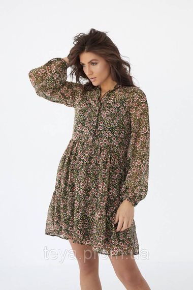 Шифонове плаття з квітковим візерунком із завищеною талією колір хакі розмір L FL_000167 | Зображення 2
