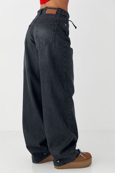 Джинси палаццо з рваним ефектом - чорний цвет, 38р (є розміри) | Зображення 1