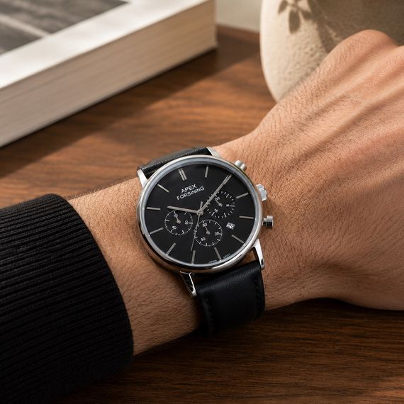 Чоловічий годинник Forsining 8312 Black-Silver з хронографом та шкіряним ремінцем | Зображення 6