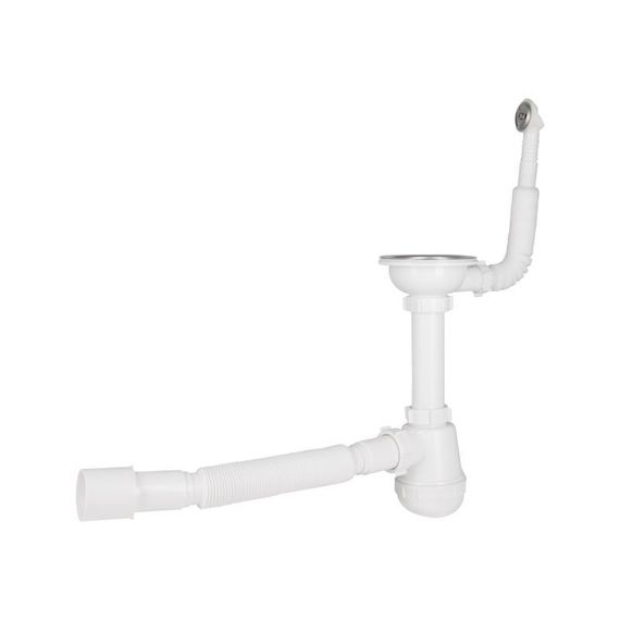 Сифон для кухонної мийки Lidz (WHI) LK14, колбовий з круглим переливом (вихід 50 мм)